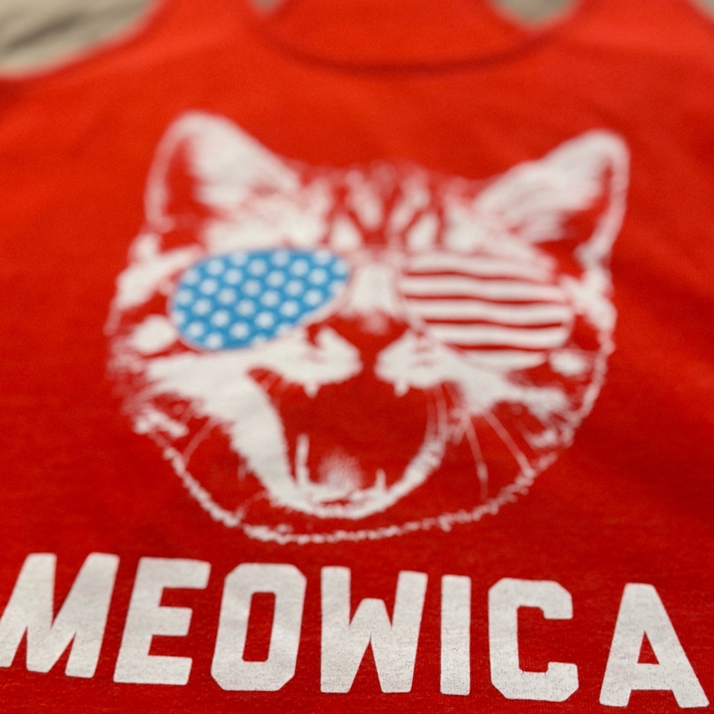 Tipsy Elves Meowica Tank Top Patriotic Cat Graphic Sleeveless Red Medium